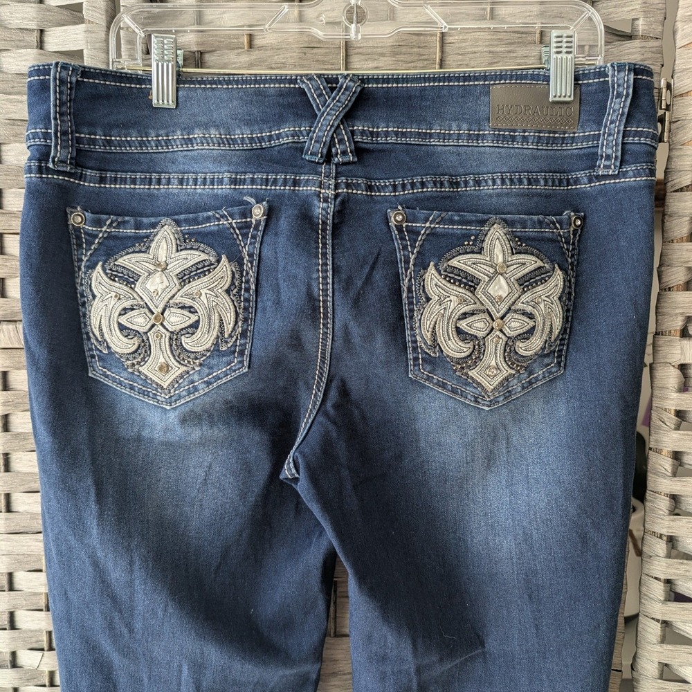 Vtg Y2K Hydraulic Lola Curvy Jeans Micro Boot Fleur De Lis Embellished Pockets